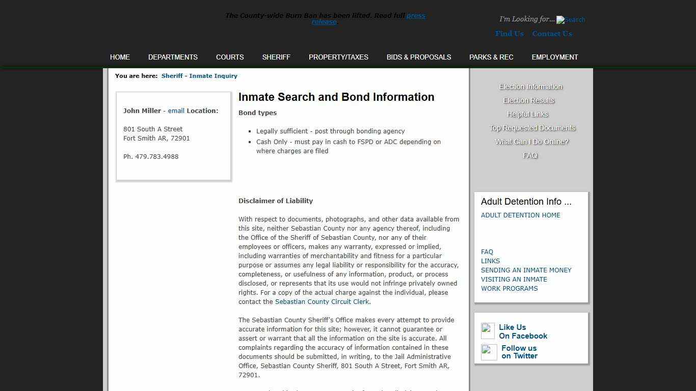 Sebastian County Government > Sheriff > Inmate Inquiry