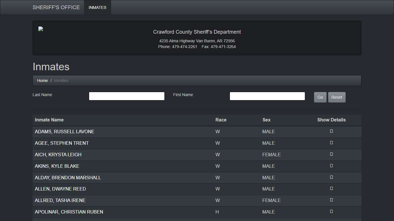 Crawford County Jail Inmates - Crawford County Sheriff's Department